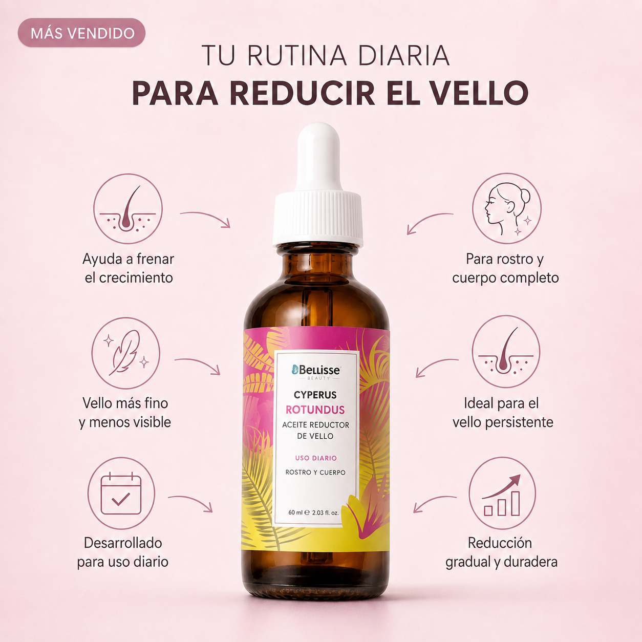 Aceite Reductor del Vello con Cyperus Rotundus